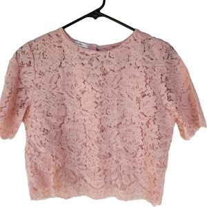 NWOT Pink Laced Crop Top, Size M, Single Back Button